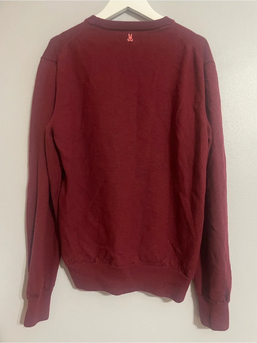 RARE Psycho Bunny Men's Logo Burgundy Merino Wool Crewneck Sweater